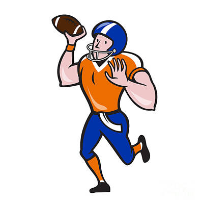 Football Digital Art - American Football Quarterback Throw Ball Isolated Cartoon by Aloysius Patrimonio