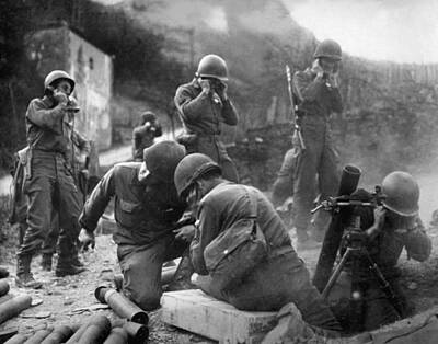 Landmarks Royalty Free Images - American mortar crew in action near the Rhine Royalty-Free Image by Celestial Images