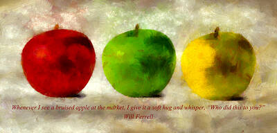 Food And Beverage Mixed Media - An Apple A Day With Will Ferrell by Angelina Tamez