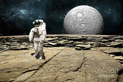 Science Fiction Photos - An Astronaut On A Barren Planet by Marc Ward