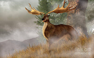 Santas Reindeers - An Irish Elk Stands In Deep Grass by Daniel Eskridge