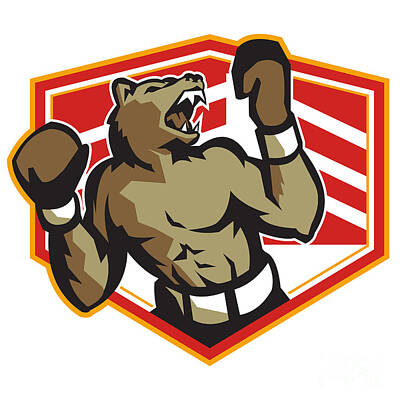 Athletes Digital Art - Angry Bear Boxer Boxing Retro by Aloysius Patrimonio