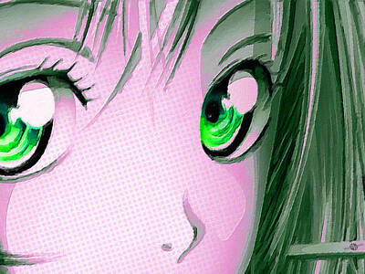 Comics Paintings - Anime Girl Eyes 2 Pink by Tony Rubino