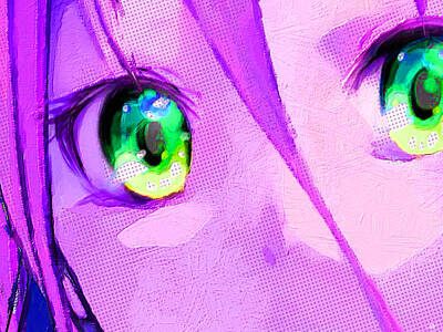 Comics Paintings - Anime Girl Eyes Pink by Tony Rubino