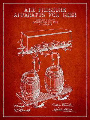 Food And Beverage Digital Art - Apparatus for Beer Patent from 1900 - Red by Aged Pixel