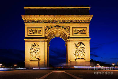 Royalty-Free and Rights-Managed Images - Arc de Triomphe at night Paris France by Michal Bednarek