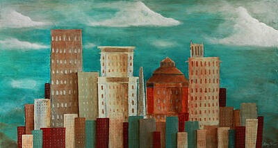 Skylines Paintings - Asheville Skyline by Gray  Artus