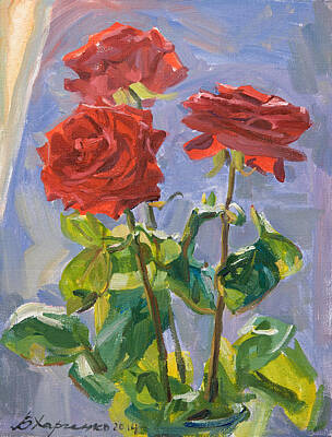 Roses Paintings - At the morning window by Victoria Kharchenko