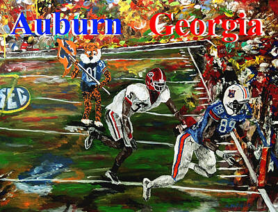 Football Paintings - Auburn Georgia Football  by Mark Moore