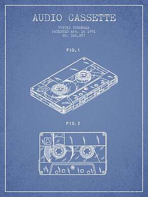 Beer Signs Royalty Free Images - Audio Cassette Patent from 1991 - Light Blue Royalty-Free Image by Aged Pixel