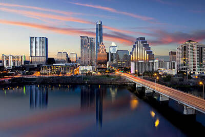 Skylines Photos - An Image of the Austin Skyline and Lady Bird Lake from the Hyatt Hotel by Rob Greebon