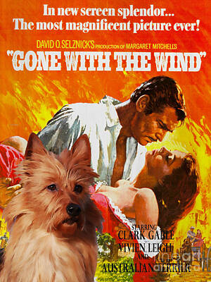 Traditional Bells - Australian Terrier Art Canvas Print - Gone to the Wind Movie Poster by Sandra Sij
