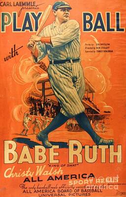 Best Sellers - Athletes Paintings - Babe Ruth - Play Ball by Thea Recuerdo