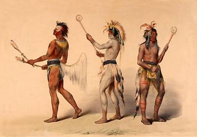 Landmarks Digital Art - Ball Players Three Indians Playing Lacrosse by George Catlin