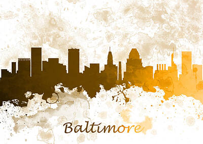 Abstract Skyline Photos - Baltimore USA - Brown Watercolor by Chris Smith