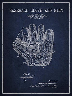 Sports Royalty-Free and Rights-Managed Images - Baseball Glove Patent Drawing From 1924 by Aged Pixel