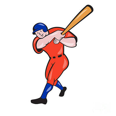 Baseball Digital Art - Baseball Hitter Batting Red Isolated Cartoon by Aloysius Patrimonio