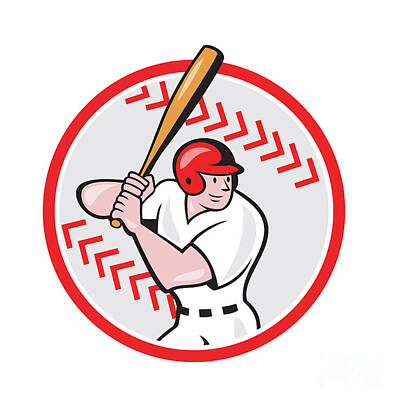 Baseball Digital Art - Baseball Player Batting Ball Cartoon by Aloysius Patrimonio