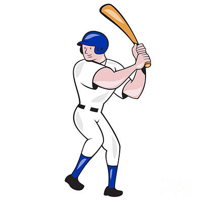 Baseball Digital Art - Baseball Player Batting Side Blue Isolated Cartoon by Aloysius Patrimonio