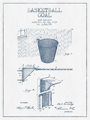 Sports Royalty-Free and Rights-Managed Images - Basketball Goal patent from 1925 - Blue Ink by Aged Pixel