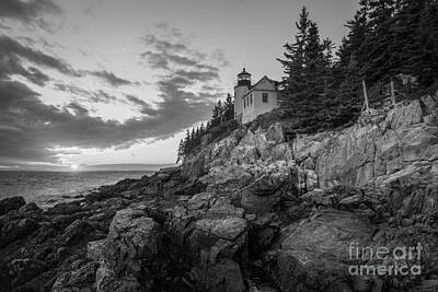 Frank Sinatra Rights Managed Images - Bass Harbor Lighthouse Sunset bw Royalty-Free Image by Michael Ver Sprill