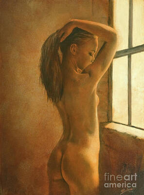 Nudes Royalty-Free and Rights-Managed Images - Bathing in the windows light I by John Silver