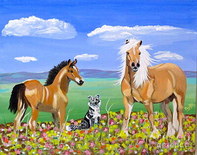 Rustic Cabin - Bay colt Golden Palomino and Pal by Phyllis Kaltenbach