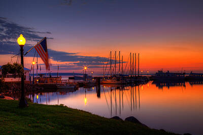 Transportation Photos - Bayfield Wisconsin Fire in the sky over the harbor by Wayne Moran