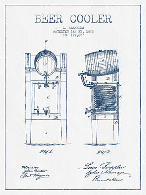 Food And Beverage Royalty-Free and Rights-Managed Images - Beer Cooler Patent from 1876 -  Blue Ink by Aged Pixel