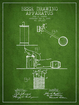 Beer Royalty-Free and Rights-Managed Images - Beer Drawing Apparatus Patent from 1885 - Green by Aged Pixel