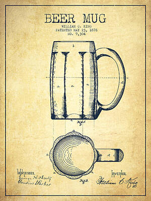 Beer Royalty-Free and Rights-Managed Images - Beer Mug Patent Drawing from 1876 - Vintage by Aged Pixel