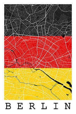 Us License Plate Maps - Berlin Street Map - Berlin Germany Road Map Art on German Flag Background by Jurq Studio