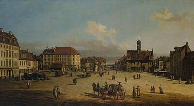 Lime Art - Bernardo Bellotto 1721-1780-ROCOCO-Market-place of the Neustadt in Dresden 1752 by MotionAge Designs