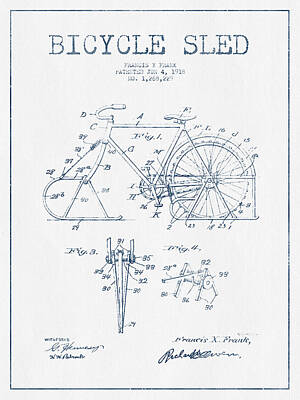 Transportation Digital Art - Bicycle Sled Patent Drawing from 1918 - Blue Ink by Aged Pixel