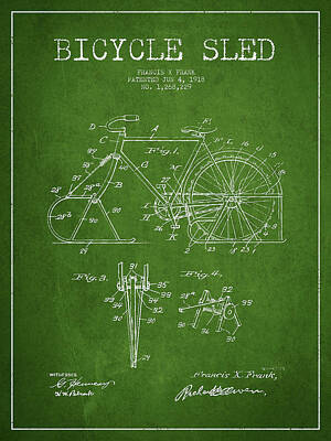 Transportation Digital Art - Bicycle Sled Patent Drawing from 1918 - Green by Aged Pixel