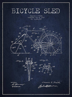 Transportation Digital Art - Bicycle Sled Patent Drawing from 1918 - Navy Blue by Aged Pixel