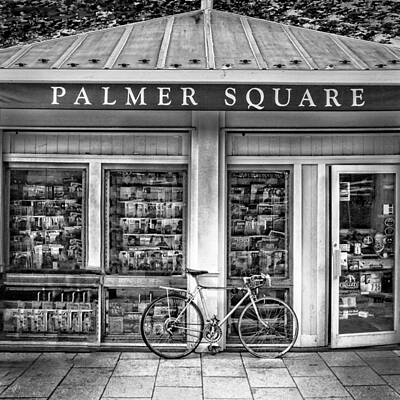 Transportation Photos - Bike At Palmer Square Book Store In Princeton by Ben and Raisa Gertsberg