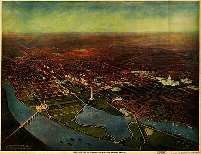 Cities Paintings - Birdseye view of Washington 1916 by Celestial Images