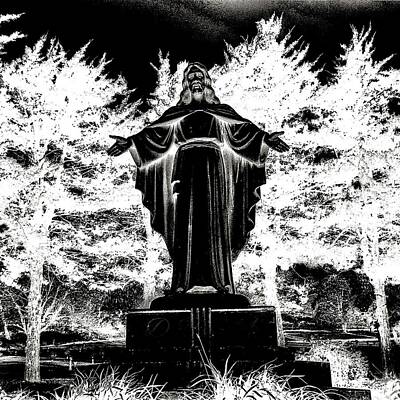 Moody Trees - Black And White Graveyard Statue by Dustin Soph
