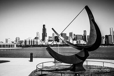 City Scenes Royalty-Free and Rights-Managed Images - Black and White Picture of Adler Planetarium Sundial by Paul Velgos