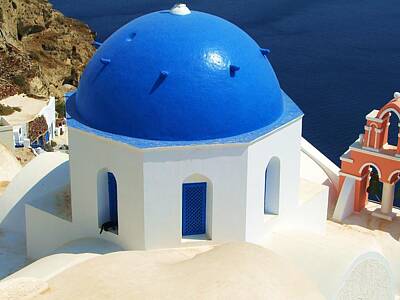 Edward Hopper - Santorini Greece - Black Cat Blue Dome by Scott Carda