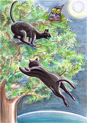 Comics Drawings - Black Cats On A Tree by GRAAL Publishing