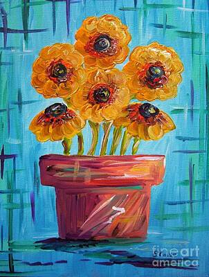 Football Paintings - Blue and Orange - Flowers in Football Colors by Eloise Schneider Mote
