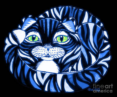 Mammals Drawings - Blue Cat Green Eyes by Nick Gustafson
