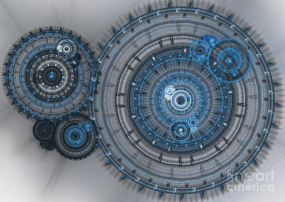 Steampunk Digital Art - Blue clockwork machine by Martin Capek