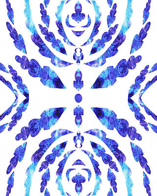 Lilies Paintings - Blue Floral Pattern III by Irina Sztukowski