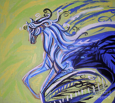 Animals Paintings - Blue Horse by Genevieve Esson