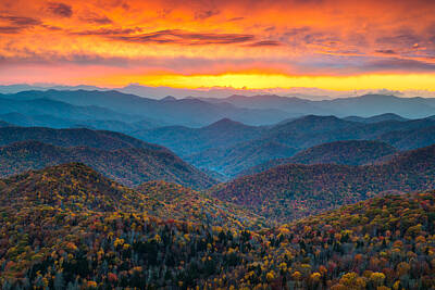 Landscape Royalty-Free and Rights-Managed Images - Blue Ridge Parkway Fall Sunset Landscape - Autumn Glory by Dave Allen