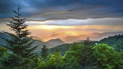 Mountain Royalty-Free and Rights-Managed Images - Blue Ridge Parkway NC - Golden Rainbow by Robert Stephens