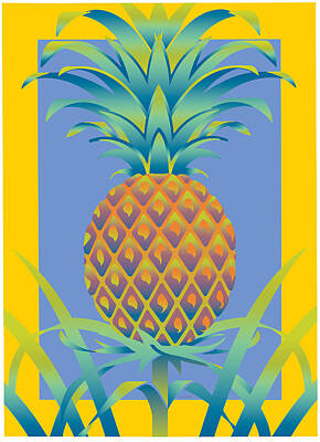 Vintage Magician Posters - BLue-Yellow Pineapple by David Chestnutt